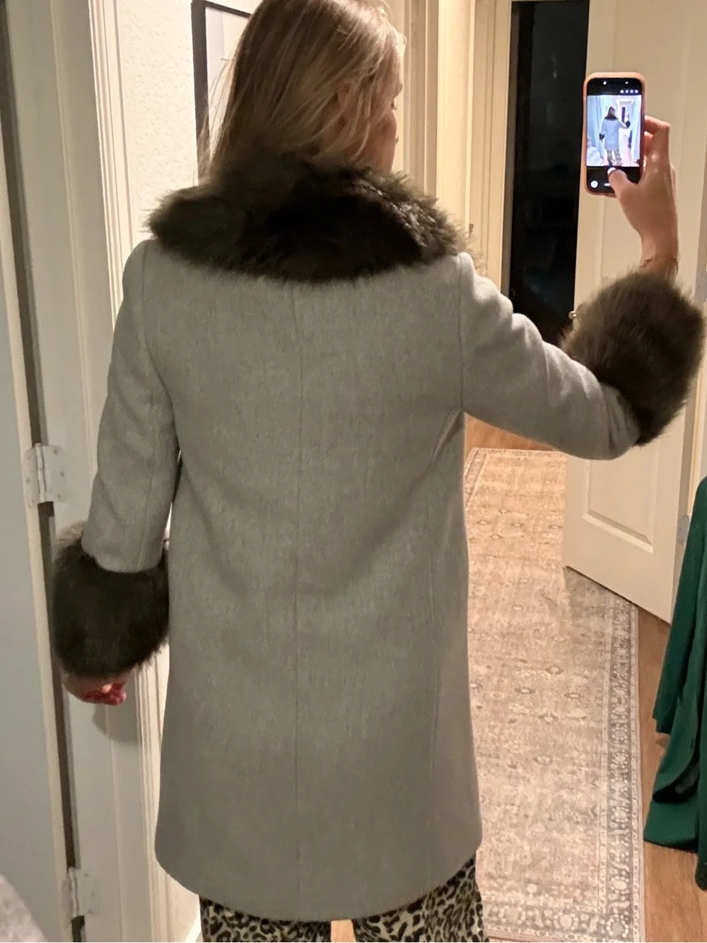 kate spade Gray Coat with Faux Fur Collar & Cuffs
